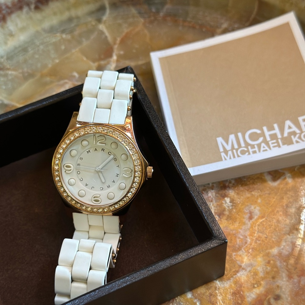 Michael Kors Gold-Tone and White Bracelet Watch